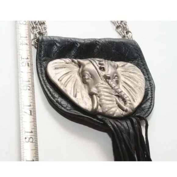 ONE of a KIND! Unique Statement Necklace Vintage Elephant Head Metal and Leather - Picture 6 of 10